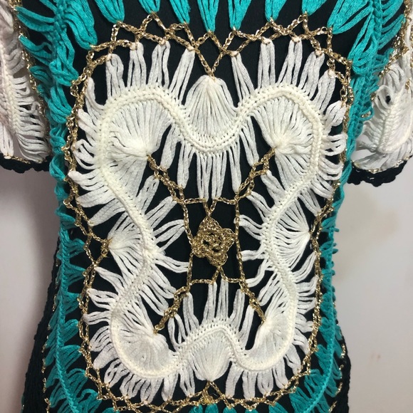 Crotchet Missshop Knit Top Beautiful Size Large Sheer Macramé Crochet cover up - Picture 4 of 8